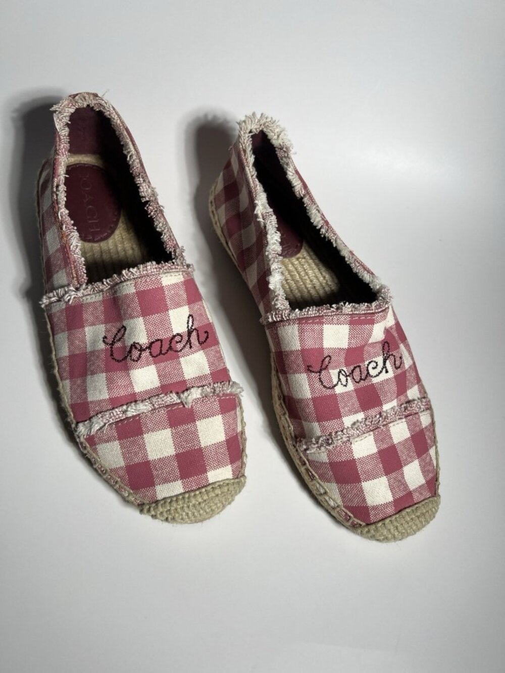Coach Gingham Espadrille Flats Women’s Size 6.5 Pink White Slip On